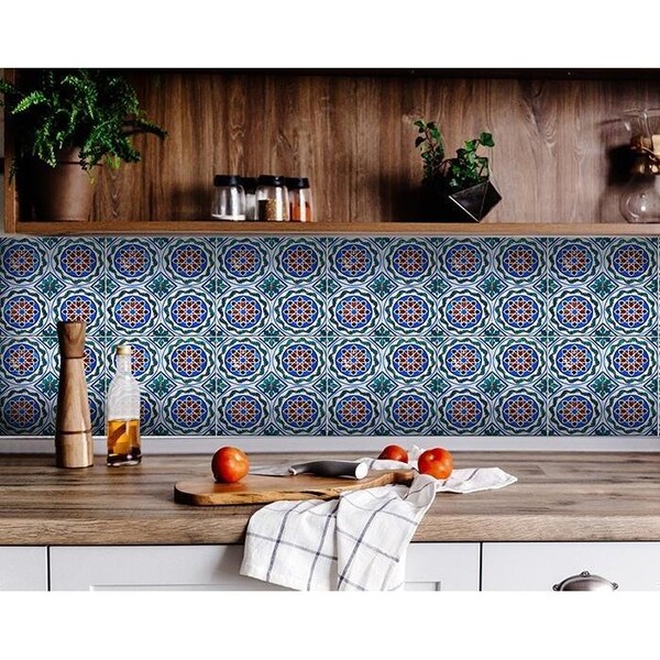 Homeroots 8 x 8 in. Augustine Blue Removable Peel & Stick Tiles 400294 - main